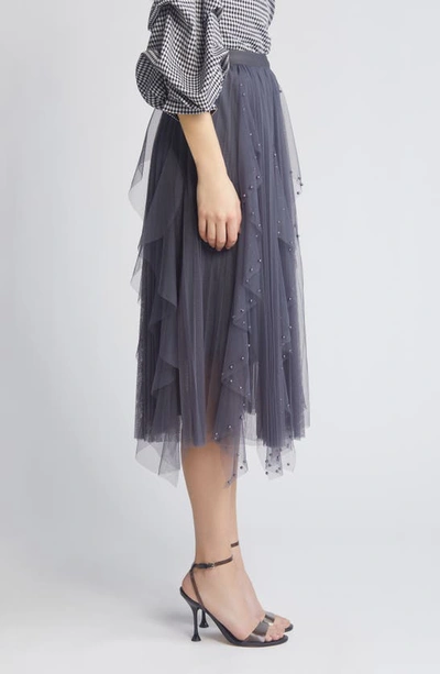 Shop Nikki Lund Wendy Beaded Tulle Skirt In Grey