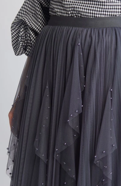 Nikki Lund Wendy Beaded Tulle Skirt In Grey