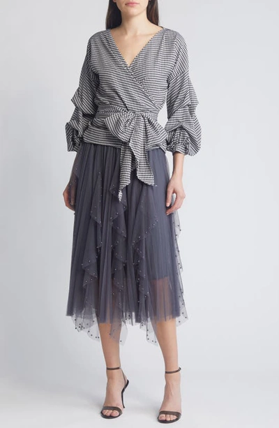 Shop Nikki Lund Wendy Beaded Tulle Skirt In Grey