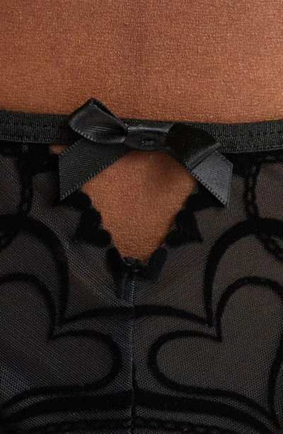 Shop Hunkemoller Pippa Embroidered Mesh Thong In Caviar