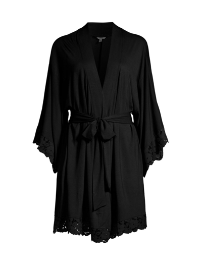 Shop Eberjey Women's Naya Mademoiselle Kimono-sleeve Robe In Black