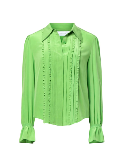 Shop Equipment Women's Heidi Ruffled Silk Blouse In Vibrant Green