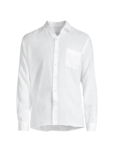 Shop Peter Millar Men's Crown Coastal Garment-dyed Linen Sport Shirt In White