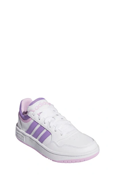 Shop Adidas Originals Kids' Hoops 3.0 Low Top Sneaker In White/ Supplier Colour/ Lilac