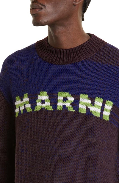 Marni Intarsia-knit-logo Virgin-wool Sweater In Coffee