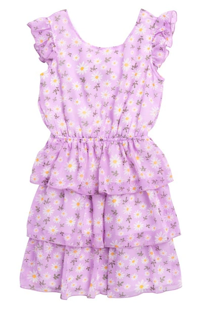 Shop Lily Bleu Kids' Floral Print Tiered Bow Dress In Orchid