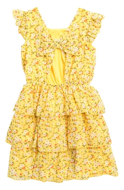 Shop Lily Bleu Kids' Floral Print Tiered Bow Dress In Yellow