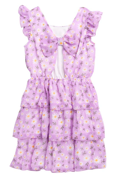 Shop Lily Bleu Kids' Floral Print Tiered Bow Dress In Orchid