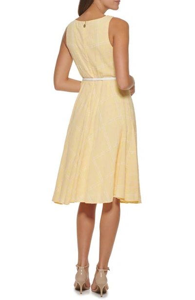Shop Tommy Hilfiger Windowpane Sleeveless Fit & Flare Midi Dress In Yellow/ Pink