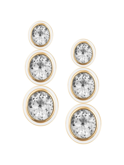 Shop Goshwara Women's Mélange 18k Yellow Gold, Rock Crystal & White Agate Triple Drop Earrings