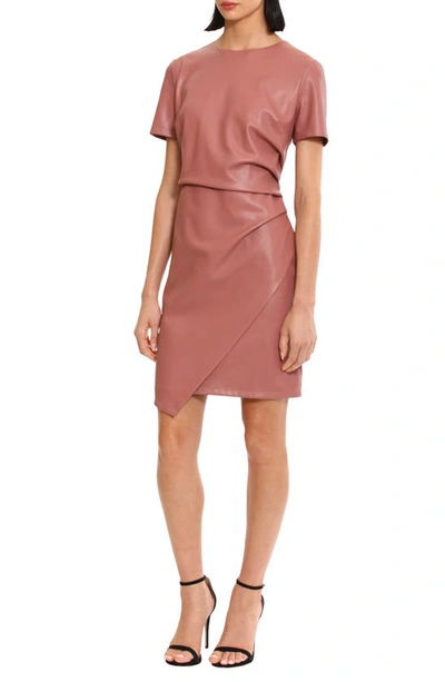 Shop Donna Morgan For Maggy Ruched Faux Leather Dress In Dusty Rose