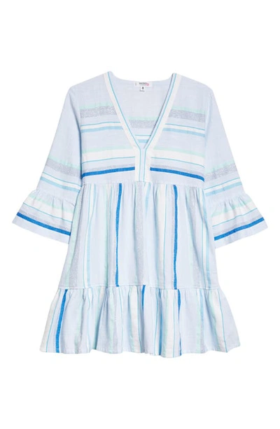 Shop Lemlem Ruki Stripe Flutter Sleeve Cotton Blend Dress In Silver Sky