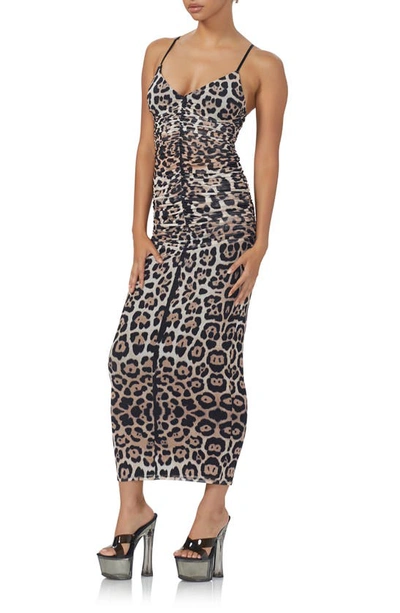 Afrm Lupita Ruched Body-con Dress In Placed Leopard
