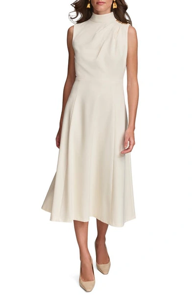 Shop Donna Karan Mock Neck Sleeveless Midi A-line Dress In Cream