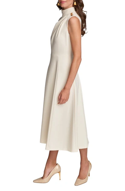 Shop Donna Karan Mock Neck Sleeveless Midi A-line Dress In Cream