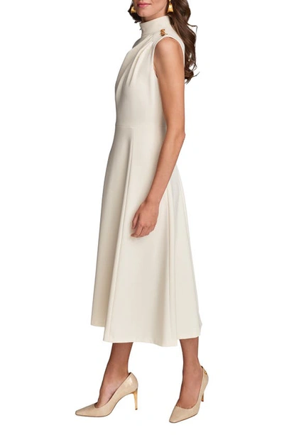 Donna Karan Mock Neck Sleeveless Midi A-line Dress In Cream