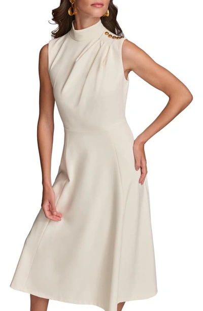 Shop Donna Karan Mock Neck Sleeveless Midi A-line Dress In Cream