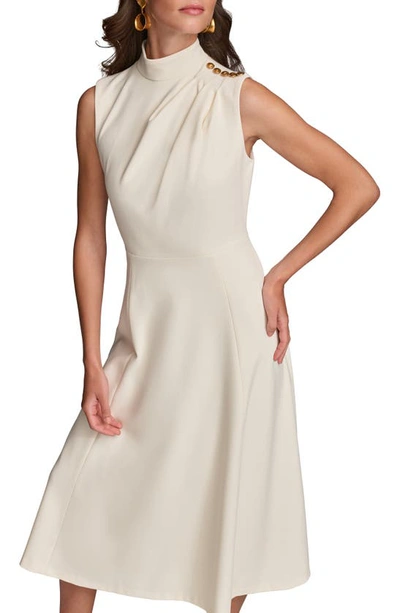 Donna Karan Mock Neck Sleeveless Midi A-line Dress In Cream
