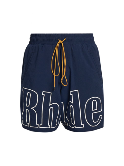 Shop Rhude Men's Logo Track Shorts In Navy