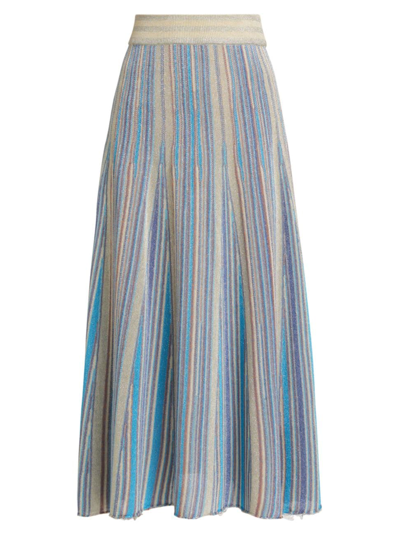 Shop Marella Women's Lodola Striped Knit Midi Skirt In Turquoise