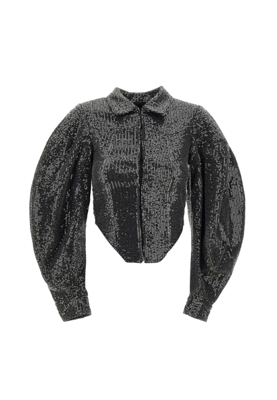 Shop Rotate Birger Christensen Twill Sequins Jacket In Black
