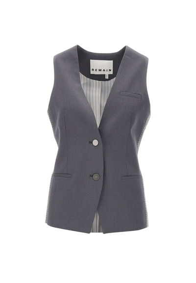 Shop Remain Birger Christensen Two Color Viscose And Wool Waistcoat In Grey