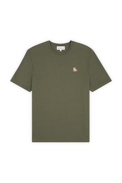 Shop Maison Kitsuné Chillax Fox Patch Regular Tee Shirt In Military Green