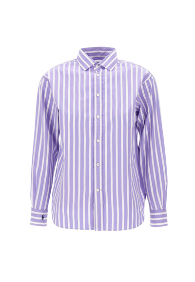 Shop Polo Ralph Lauren Cotton Shirt Classics In Purple-white