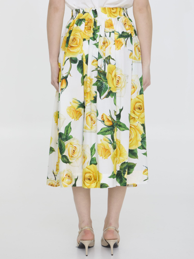 Shop Dolce & Gabbana Rose-print Skirt In White