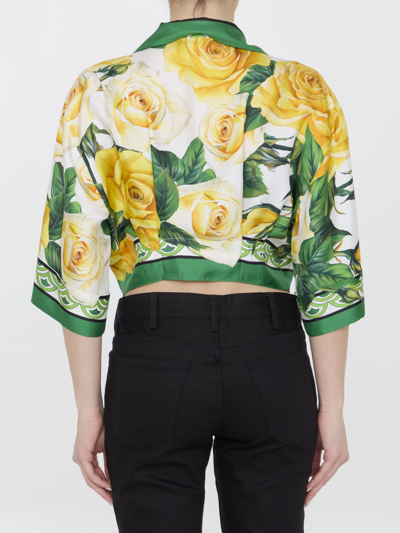 Shop Dolce & Gabbana Rose-print Knotted Shirt In Yellow