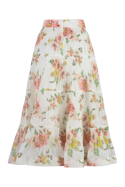 Shop Zimmermann Printed Pleated Skirt In Ivory