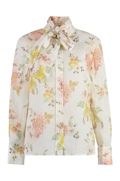 Shop Zimmermann Printed Satin Blouse In Ivory