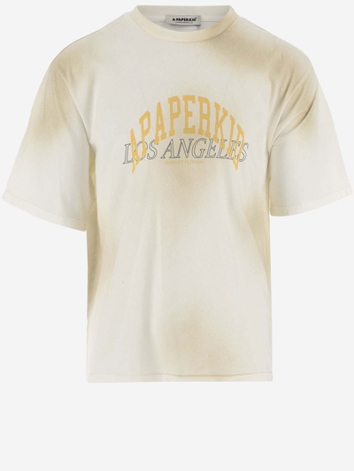 Shop A Paper Kid Cotton T-shirt With Logo In Crema/cream