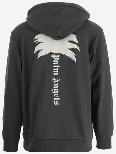 Shop Palm Angels Palm Logo Cotton Hoodie In Grey