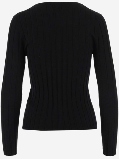 Shop Allude Ribbed Wool Pullover In Black