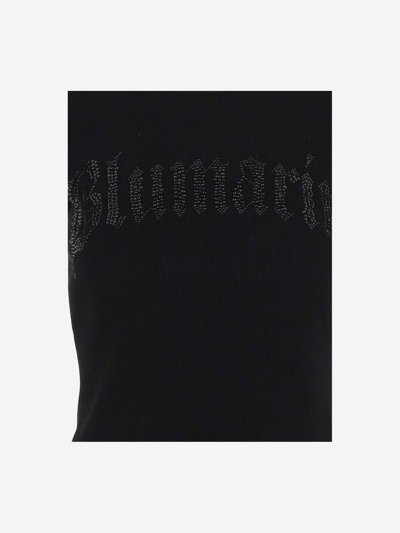 Shop Blumarine Stretch Cotton T-shirt With Logo In Black