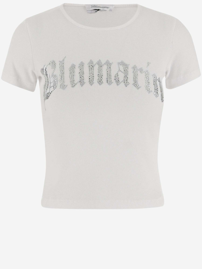 Shop Blumarine Stretch Cotton T-shirt With Logo In White