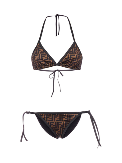 Shop Fendi Monogram Printed Two-piece Bikini Set In Black