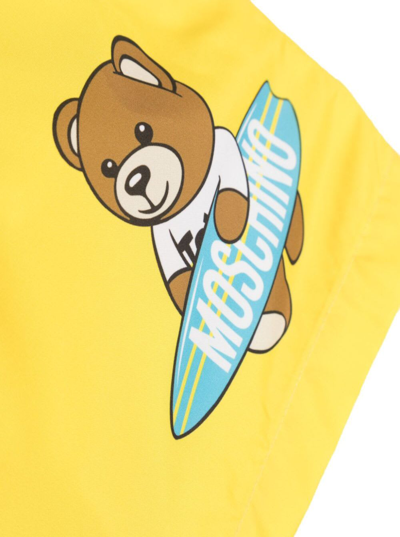 Shop Moschino Yellow Swimsuit With Teddy Bear In Techno Fabric Boy
