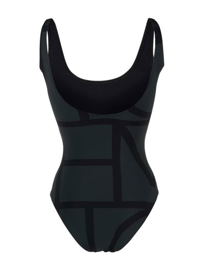 Shop Totême Monogram Swimsuit In Black Monogram