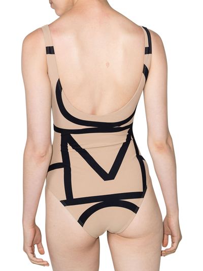 Shop Totême Monogram Swimsuit In Monogram Print