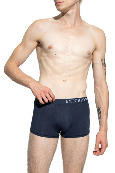 Shop Emporio Armani Two-pack Logo-waistband Boxers In Marine/bianco