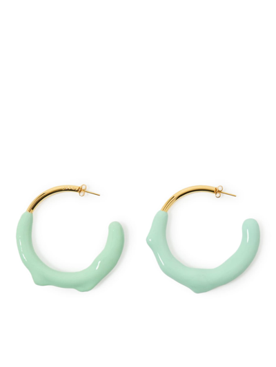 Shop Sunnei Rubberized Hoop Earrings In Gold Mint