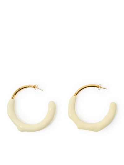Shop Sunnei Rubberized Hoop Earrings In Gold Cream