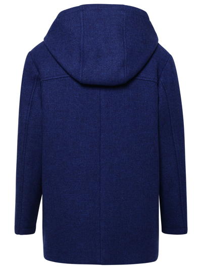 Shop Versace Blue Wool Coat In Navy