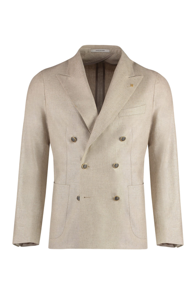 Shop Tagliatore Silk Double-breast Blazer In Beige