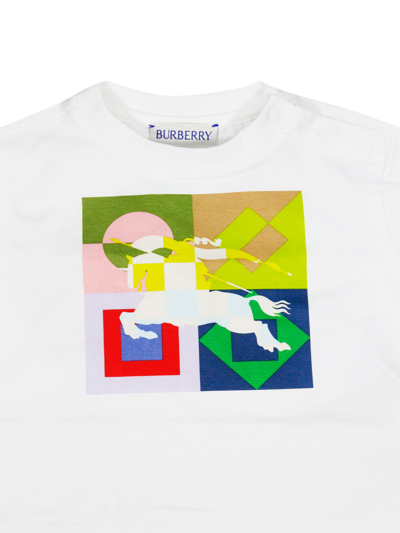 Shop Burberry Short-sleeved Crew-neck T-shirt In Soft Cotton With An Equestrian Knight Print On A Geometric Patter In White