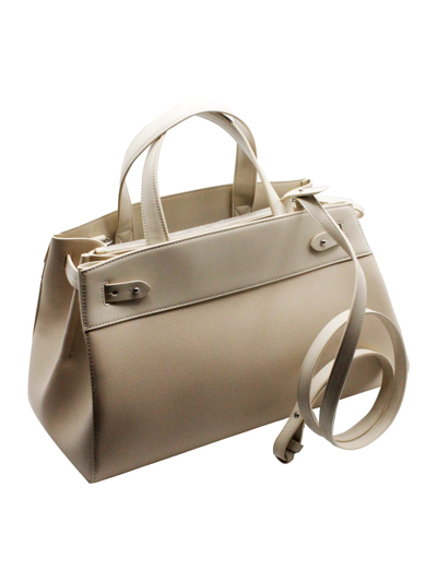 Shop Armani Collezioni Eco Leather Shopping Bag With Double Compartment And Central Pocket Closed With Zip And Equipped Wit In Beige