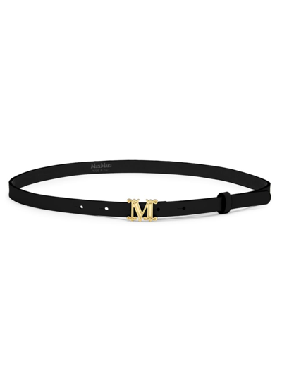 Shop Max Mara Women's Leather Monogram Belt In Black