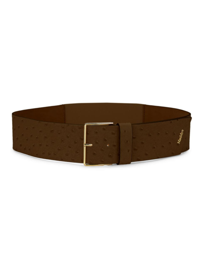 Shop Max Mara Women's Ostrich-printed Leather Belt In Brown